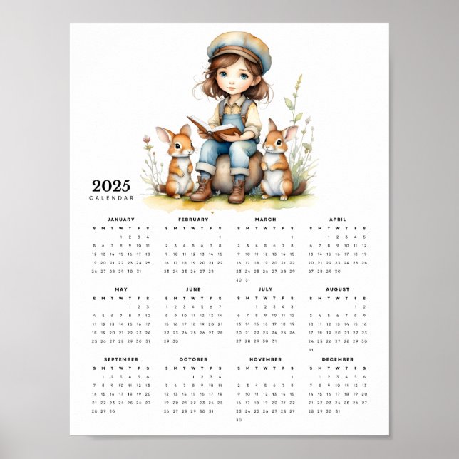 Poster Jovens Lê Livro aos Coelhos Calendário de 2025 (Frente)