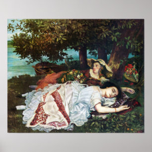 Poster Jovens senhoras de Courbet nos bancos do Seine