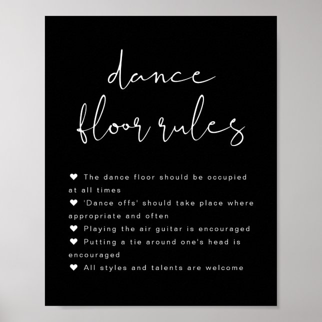 Poster JOVI Edgy Black Wedding Dance Floor Rules Sign (Frente)