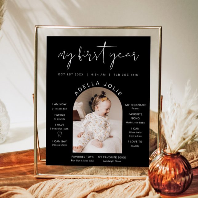 Poster JoVI Modern Black White Photo First Year (Primeiro (Criador carregado)