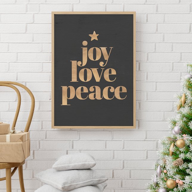 Poster Joy Love Peace | Dourado Natal Elegante Minimalist (Criador carregado)
