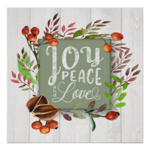Pôster Joy, Peace, Love Chalkboard Wreath ID437
