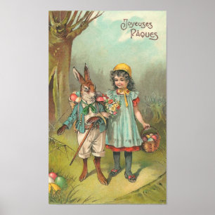 Poster Joyeuses Pâques Cute Vintage Páscoa