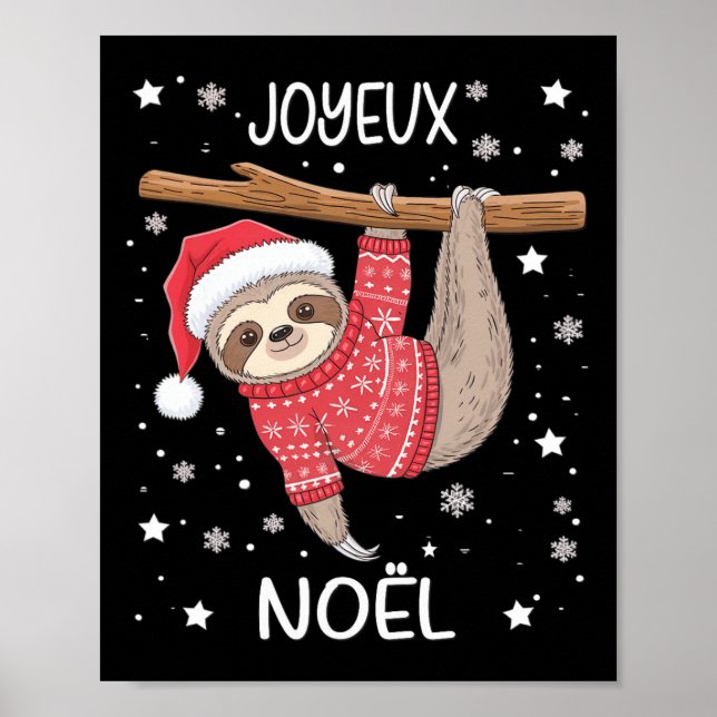 Poster Joyeux Noël Francês Sloth Hanging Feliz Natal (Frente)