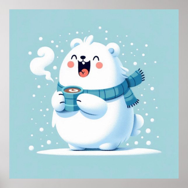 Poster Joyful Polar Bear com Cacau Quente: Maravilha de i (Frente)