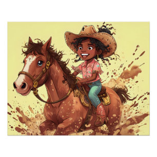 Pôster Joyfull Horse Riding Cowgirl