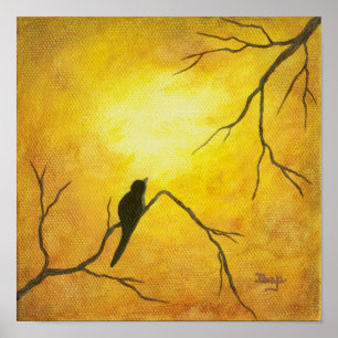 Pôster Joyous Bird Art sobre o Ouro Sunshine Brown