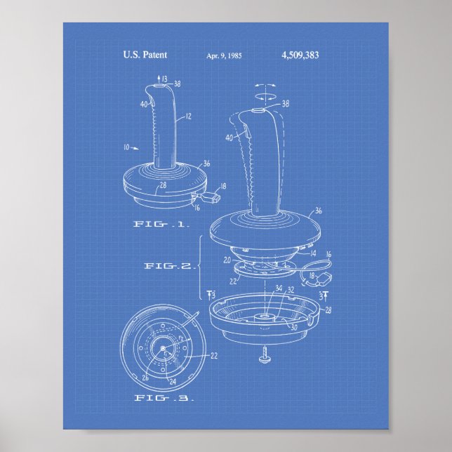 Pôster Joystick Controller 1985 Patent Art Blueprint (Frente)