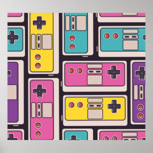 Poster Joysticks Coloridos Papel de Wallpaper Vintage
