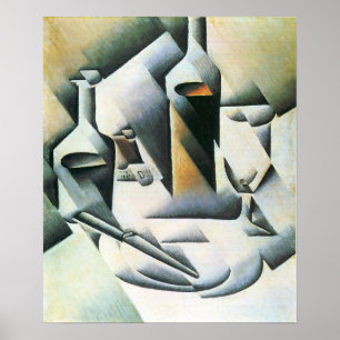 Pôster Juan Gris - Still Life with bottles and knives