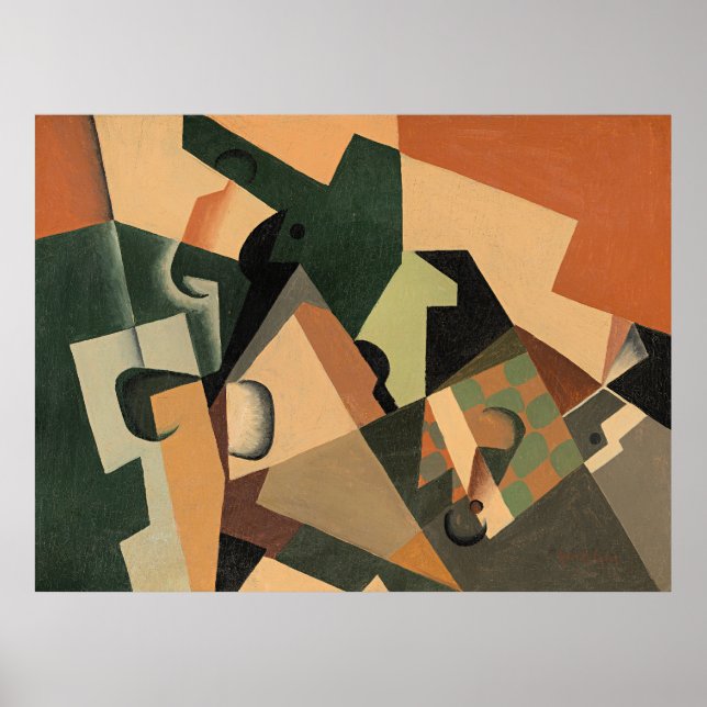 Poster Juan Gris - Vidro e Tabuleiro de Xadrez, (Frente)