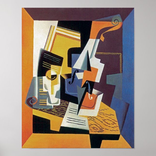 Pôster Juan Gris - Violino e Copo - Arte Abstrata (Frente)