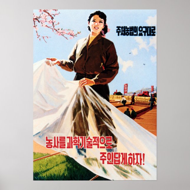 Poster Juche Agricultural Revolution DPR Korea Propaganda (Frente)