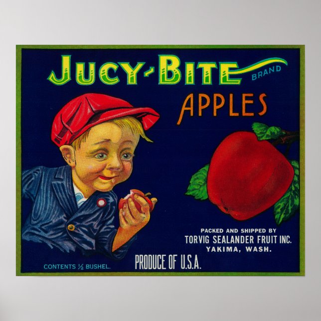 Pôster Jucy Bite Apple Crate LabelYakima, WA (Frente)