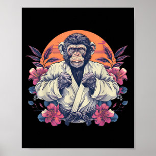 Poster Judo Monkey Floral Kung Fu Taekwondo Judo Monkey