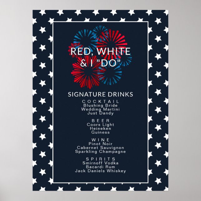 Poster July 4th Red White & I Do Couples Shower Bar Sign (Frente)