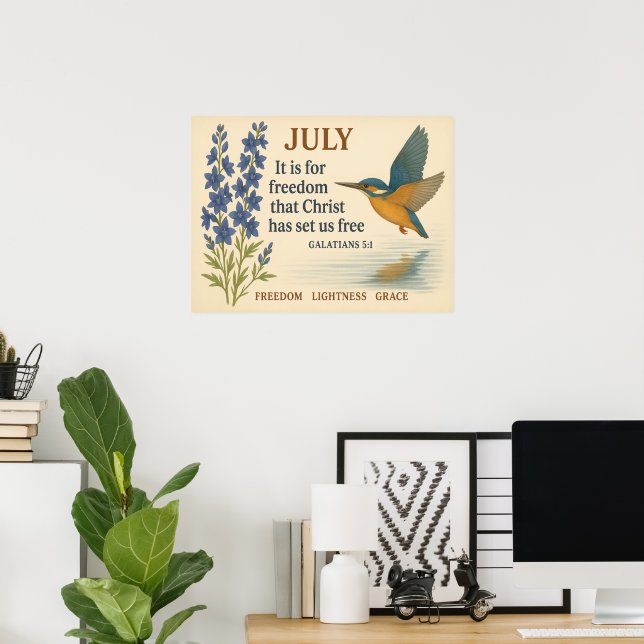 Poster July Freedom Inspirational Hummingbird  (Escritório em casa)