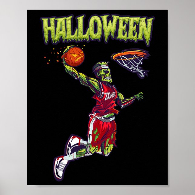 Poster Jump Zombie Bysketbyll Dunk Player Halloween Pumpk (Frente)