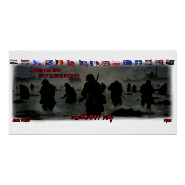 Pôster June 6th, 1944 Normandy Landing on a White (Frente)