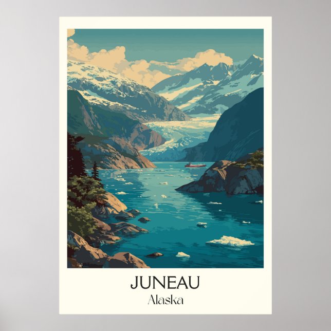 Poster Juneau Capital Glaciar Cidade Alasca (Frente)