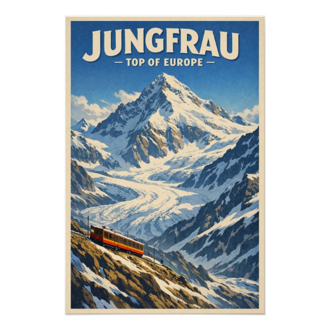Pôster Jungfrau, Suíça, em um clássico retrô (Frente)
