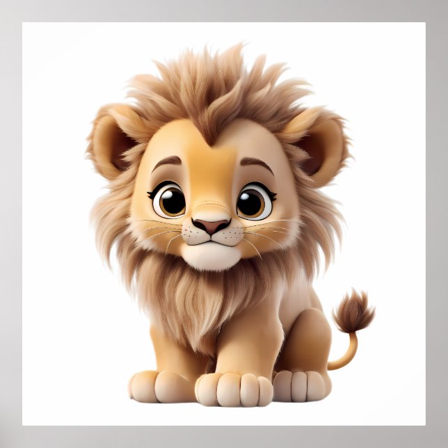 Poster Jungle Adorable Lion Cub Sitting Portrait  (Frente)