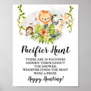 Poster Jungle Animals Pacifier hunt Baby Shower game sign