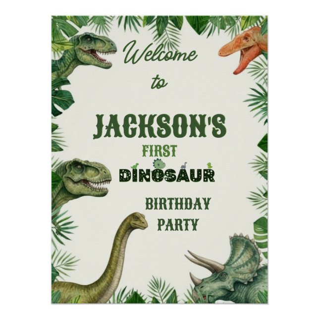 Pôster Jungle Dinosaur Roar Welcome Birthday Sign (Frente)