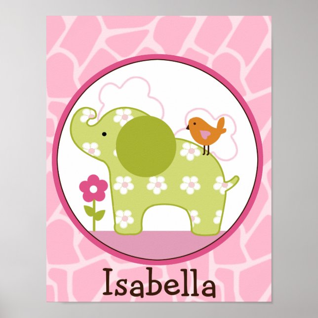 Poster Jungle Jill/Girl Elephant Personalization Art Post (Frente)