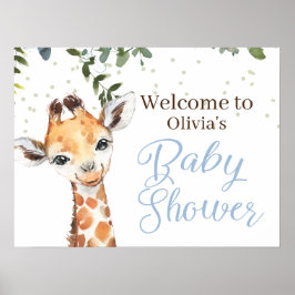 Poster Jungle Safari Giraffe Blue Welcome Chá de fraldas