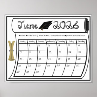 Poster Junho de 2026 Fonte de Tecido de Formatura Escolar