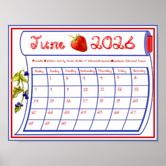 Poster Junho de 2026 Morango Mirtilo Tecido Fonte Parafus