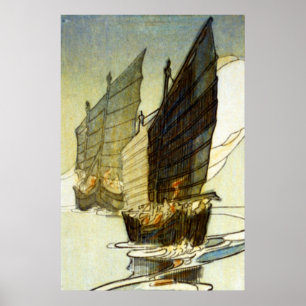 Poster Junks, Wei-hai-wei, China - Bertha Lum - 1922