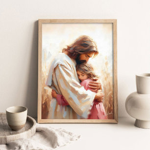 Poster Juntos, Arte Cristã, Jesus e Menina, Jesus e