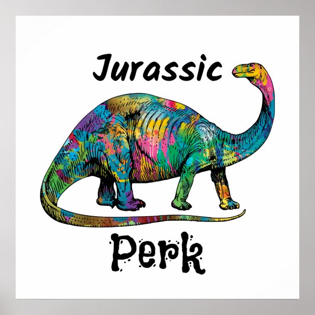 Poster Jurassic Perk Colorido Dinossauro Branco (Frente)