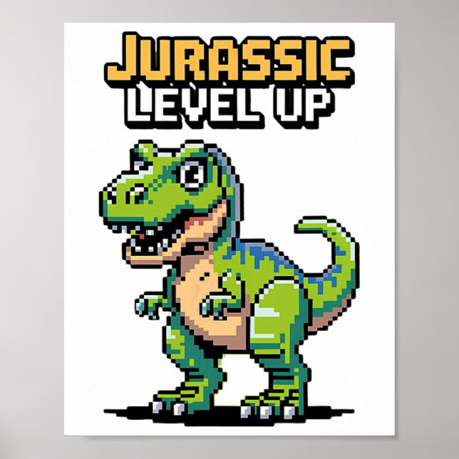 Poster Juric Level Up Pixel Dinosaur Retro Gamer  (Frente)