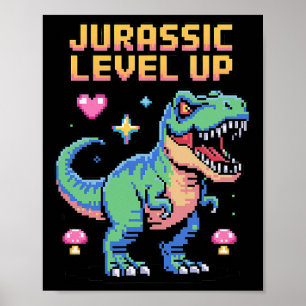 Poster Juric Level Up Pixel Dinossauro Retro Gamer 1 