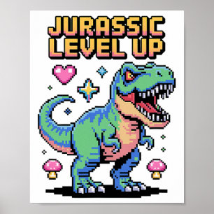 Poster Juric Nível Acima Dinossauro Pixel Gamer Retrô 1 