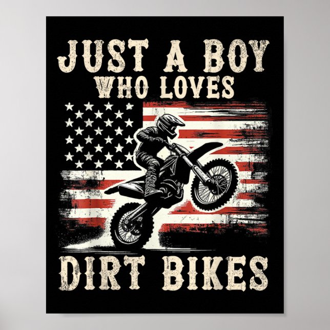 Poster Just A Boy Who Loves Dirt Bikes American Flag Moto (Frente)