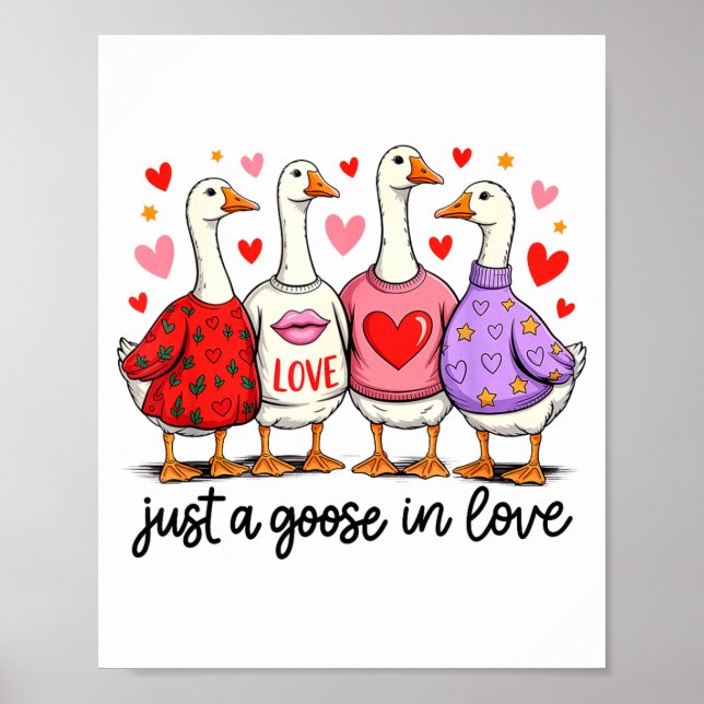 Poster Just A Goose In Love Cute Valentine Coquette Bow G (Frente)
