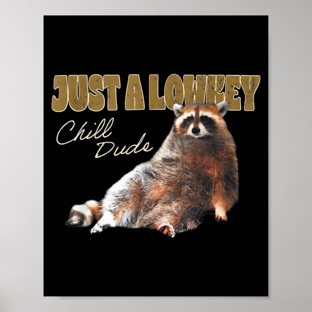 Poster Just A Lowkey Chill Dude Cute Raccoon Funny Meme  (Frente)