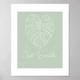 Poster Just Breathe Monstera Leaf Line Art 