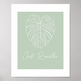 Poster Just Breathe Monstera Leaf Line Art