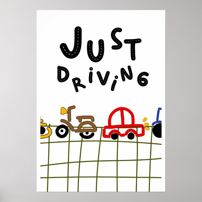 Poster Just Driving - Hand-Drawn Road Trip Aesthetic (Frente)