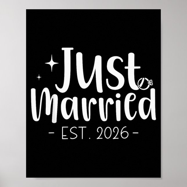 Poster Just Married 2026 Honeymoon Wedding Couples Fiance (Frente)