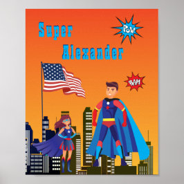 Poster Justice Super Herói USA CUSTOM Voando Colorido