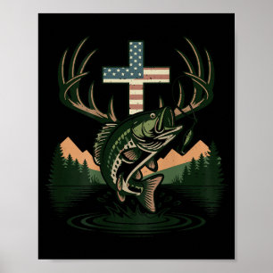 Poster Juventude caçando fé pescando cruz camuflagem cris