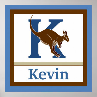 Pôster K é para Kangaroo e Boy Wall Art para Crianças