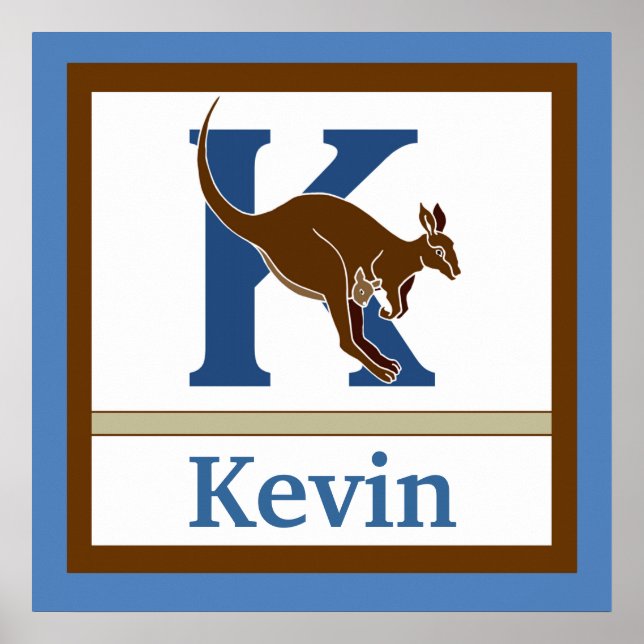 Pôster K é para Kangaroo e Boy Wall Art para Crianças (Frente)