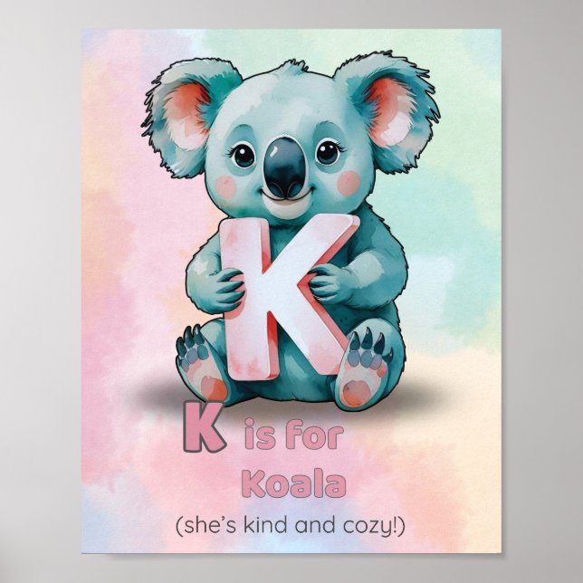 Poster K é para Koala - Cute Alphabet Wall Art para enfer (Frente)